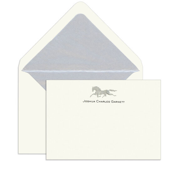 Silver Horse Engraved Motif Flat Note Cards